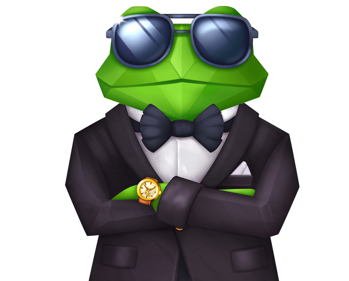 Riddec Games frog mascot — contact us banner
