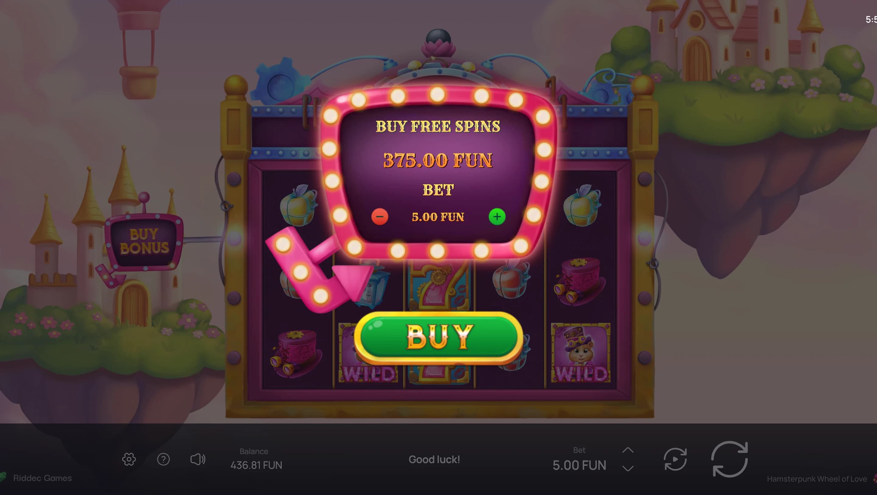 Hamsterpunk Wheel of Love — Buy Bonus feature screenshot | Riddec Games