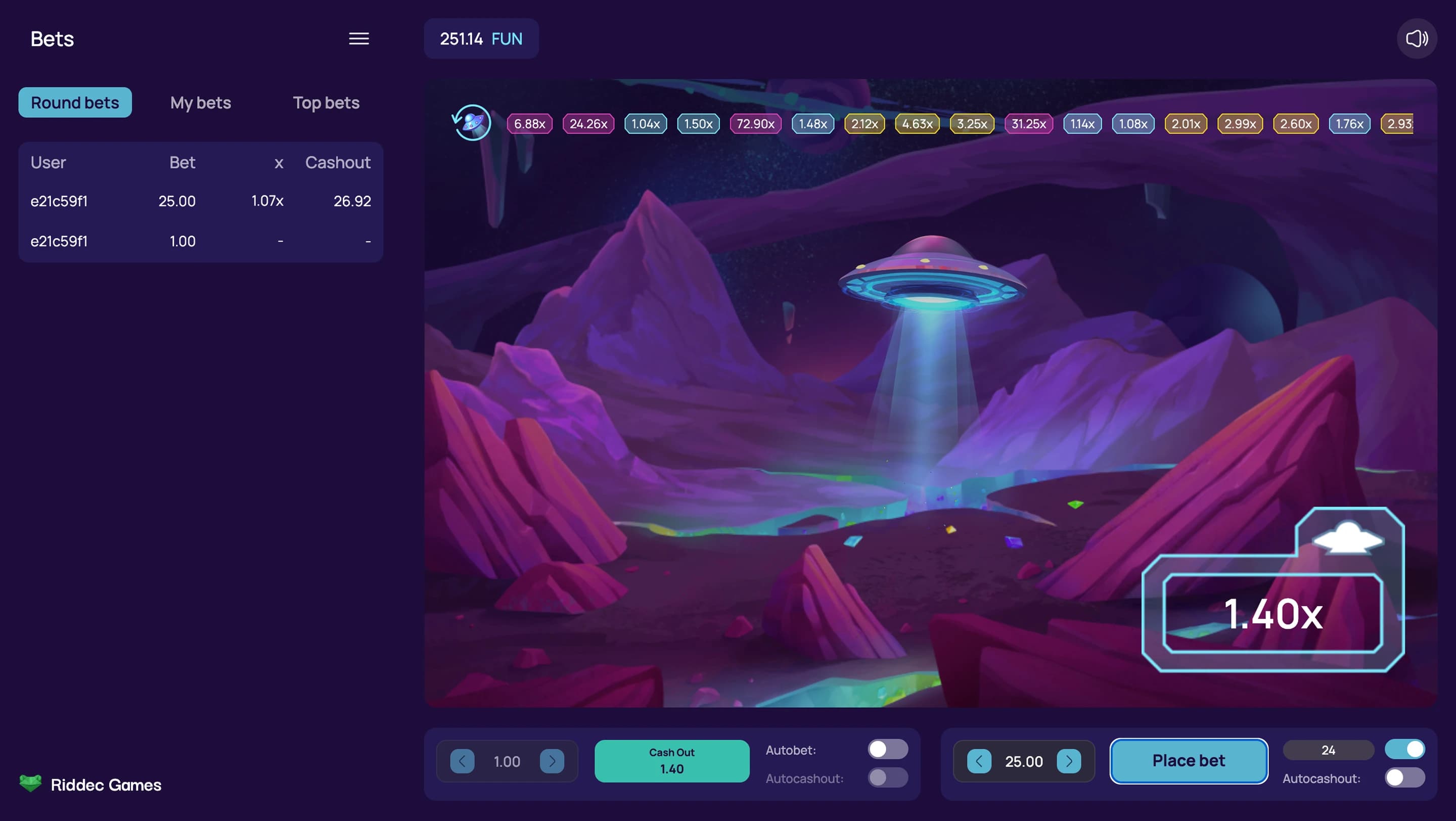 CosmoLoot — Auto Betting feature screenshot | Riddec Games