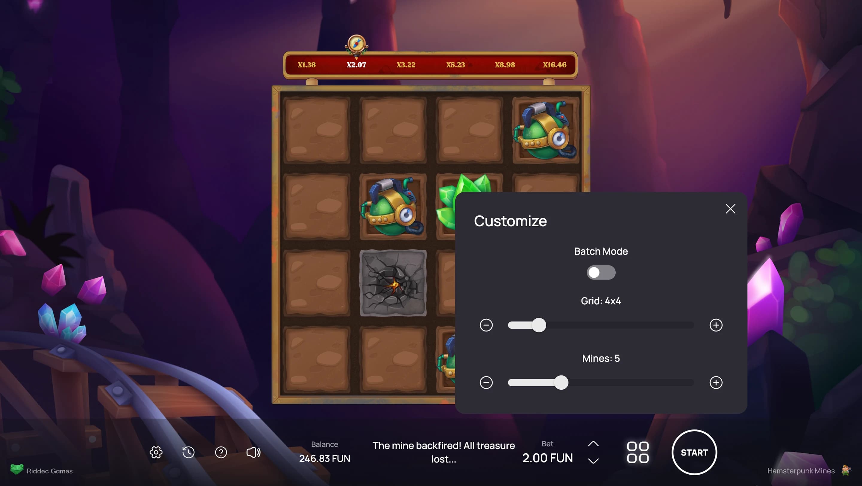 Hamsterpunk Mines — Adjustable Field Size feature screenshot | Riddec Games